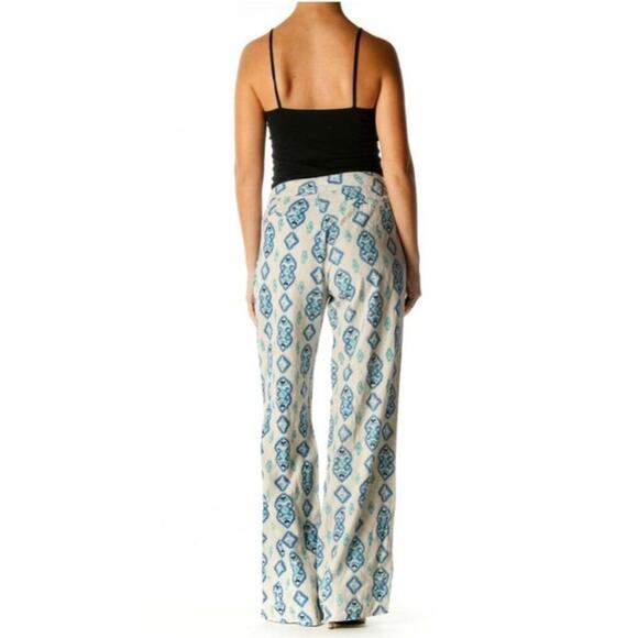Willi Smith Womens Pants Sz 4 Geometric Print Linen Blue Beige Wide Leg - Picture 3 of 12